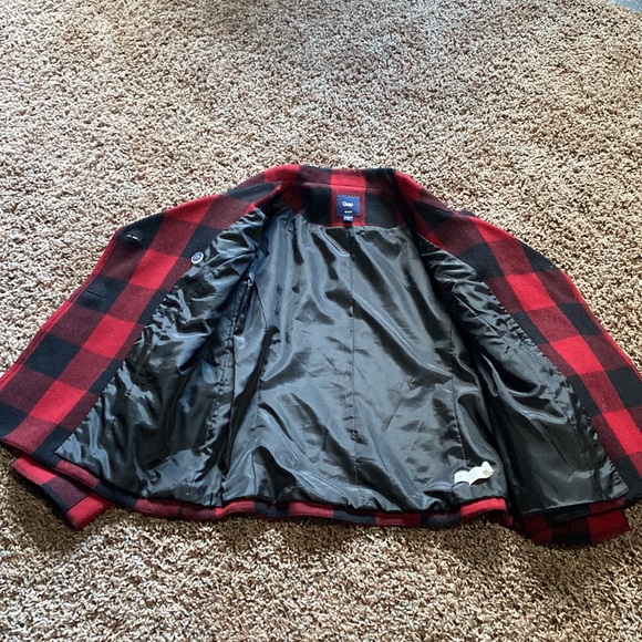 XS GAP black and red plaid, pea coat - Picture 4 of 7